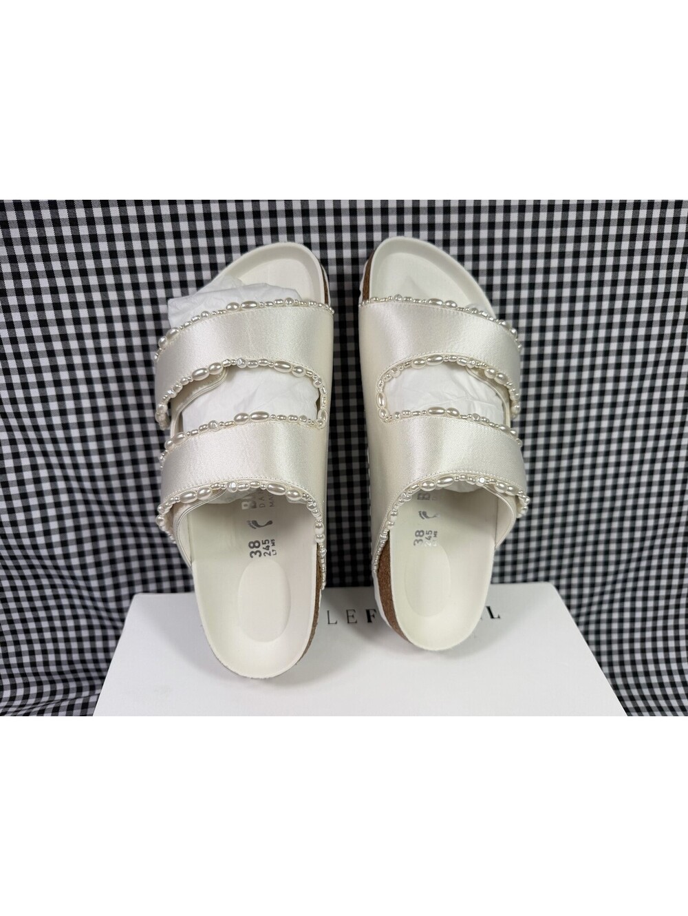 Birkenstock x Danielle Frankel Arizona Pearls Satin Sandals EU 38 US 7 Bride NIB